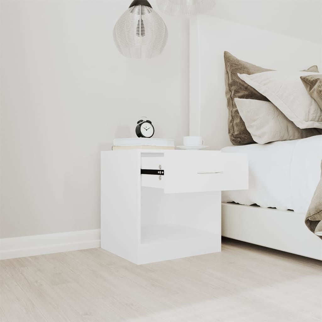 White Nightstand Set of 2 with Drawer - Modern Bedroom Furniture
