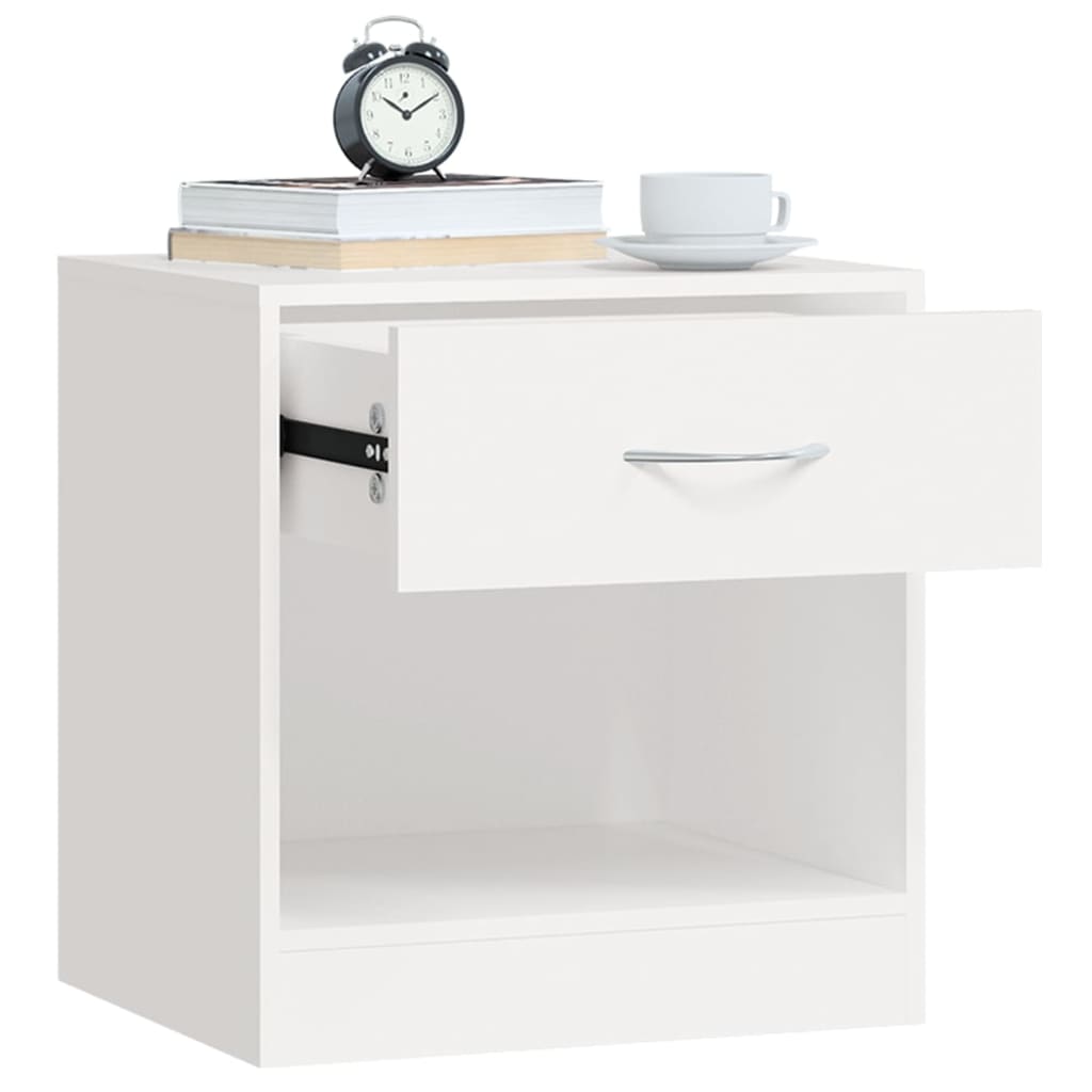 White Nightstand Set of 2 with Drawer - Modern Bedroom Furniture