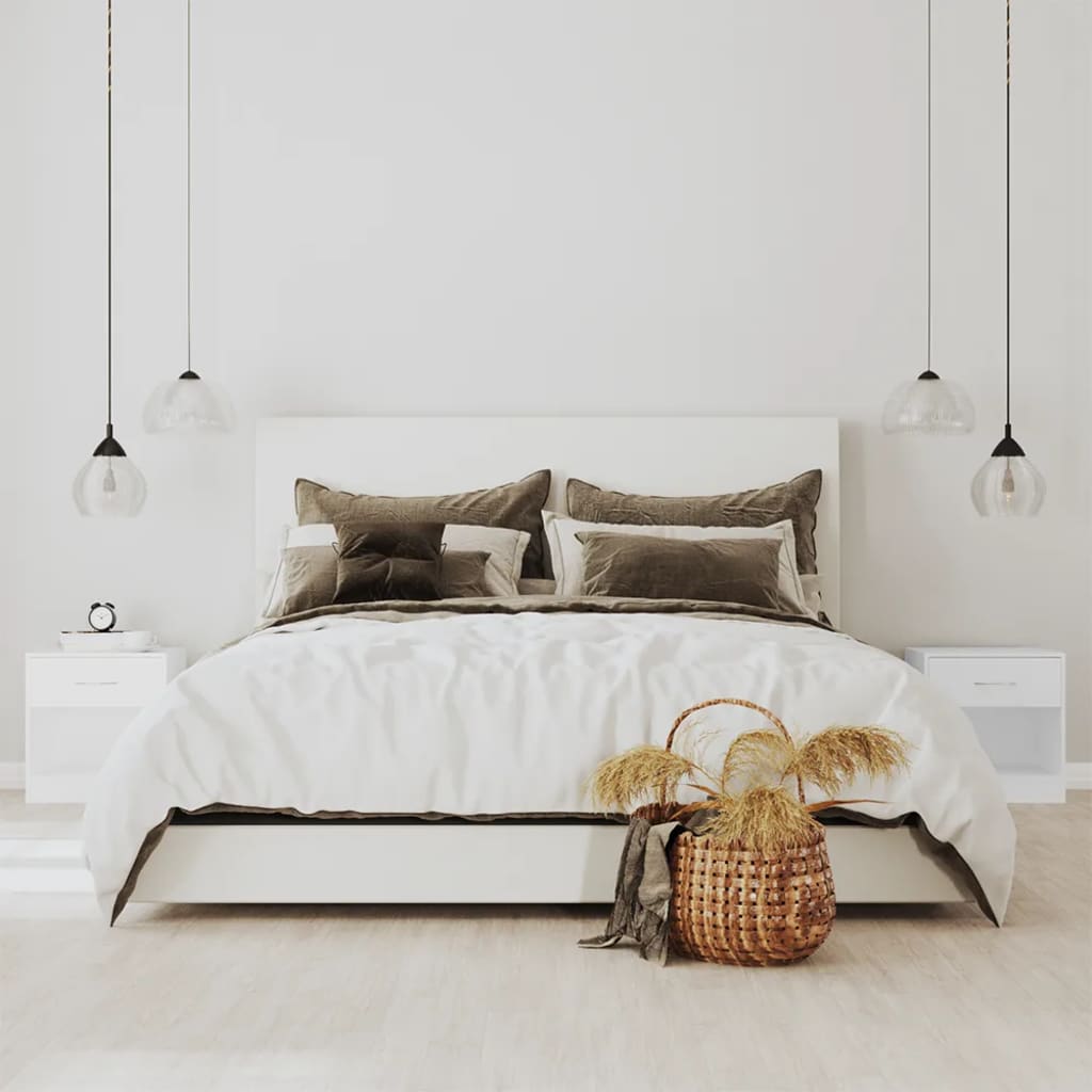 White Nightstand Set of 2 with Drawer - Modern Bedroom Furniture