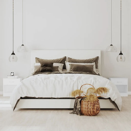 White Nightstand Set of 2 with Drawer - Modern Bedroom Furniture