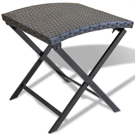 Compact Folding Stool - Black Poly Rattan for Outdoor Use