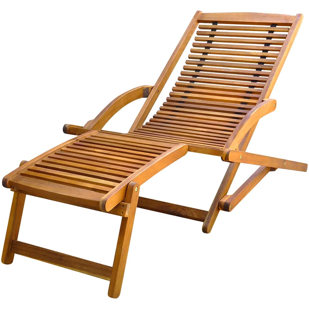 Solid Acacia Wood Deck Chair with Footrest - Natural Finish