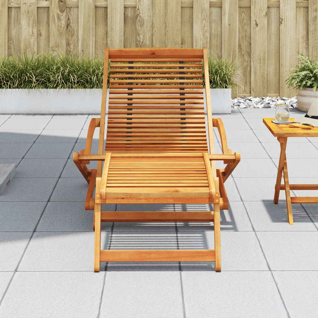 Solid Acacia Wood Deck Chair with Footrest - Natural Finish