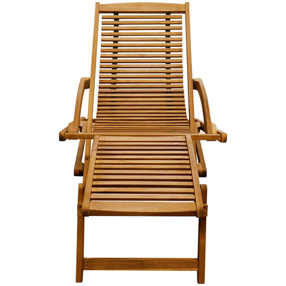 Solid Acacia Wood Deck Chair with Footrest - Natural Finish