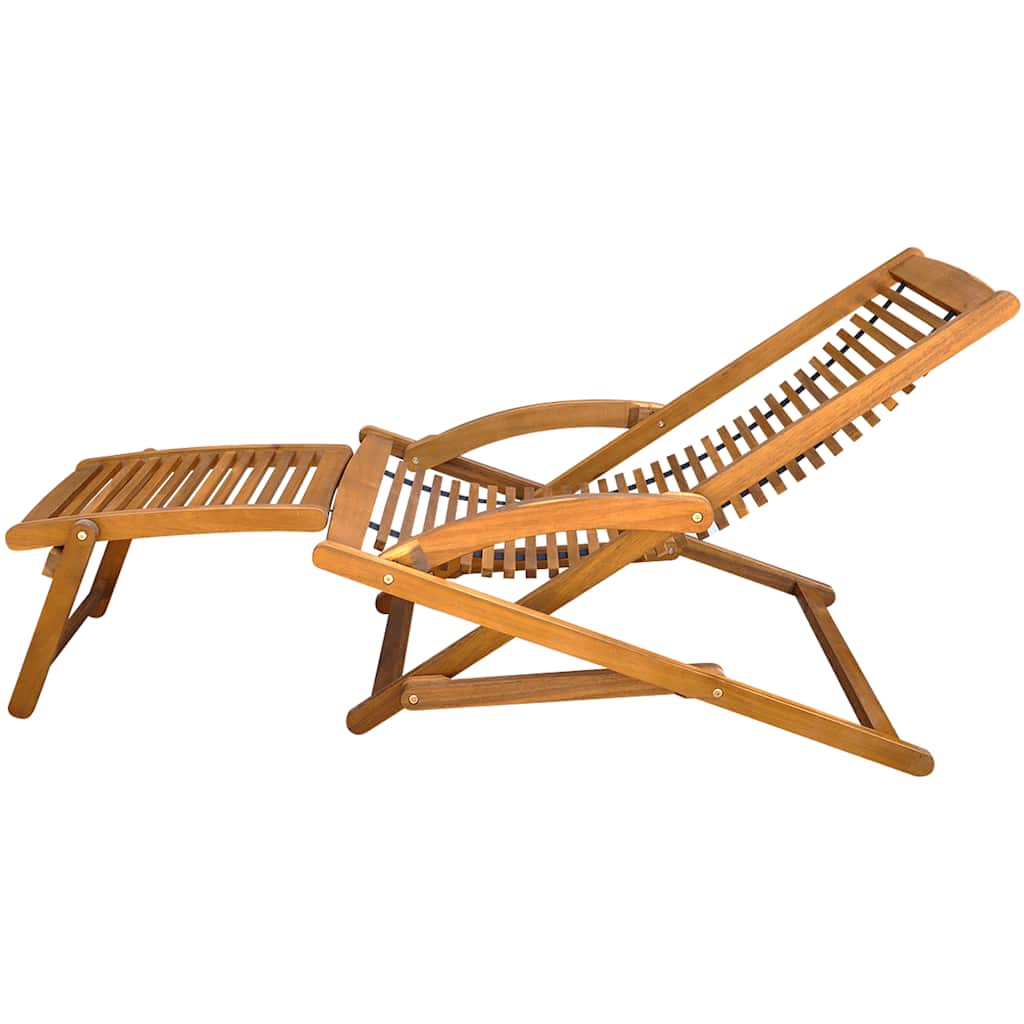 Solid Acacia Wood Deck Chair with Footrest - Natural Finish