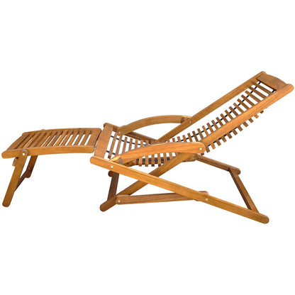 Solid Acacia Wood Deck Chair with Footrest - Natural Finish