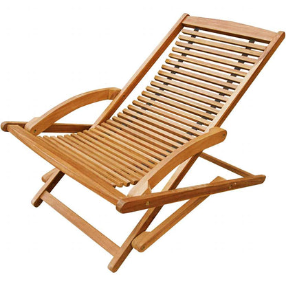 Solid Acacia Wood Deck Chair with Footrest - Natural Finish
