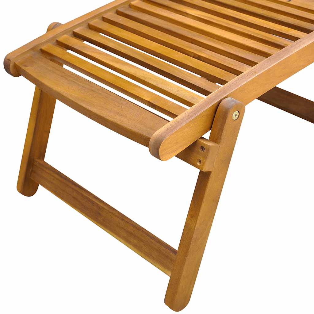 Solid Acacia Wood Deck Chair with Footrest - Natural Finish