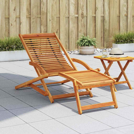 Solid Acacia Wood Deck Chair with Footrest - Natural Finish