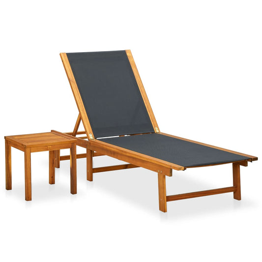 Acacia Wood Sun Lounger & Table Set with Textilene Fabric
