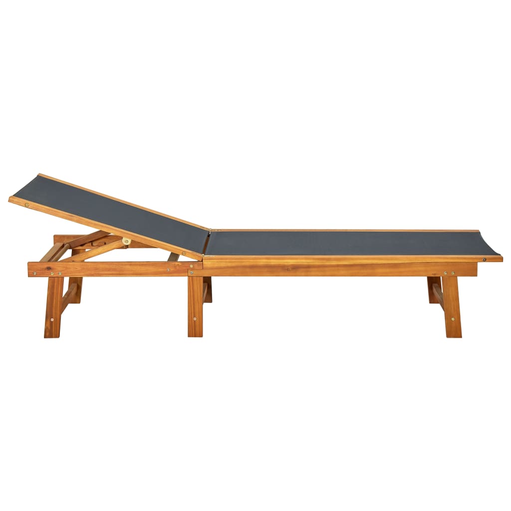 Acacia Wood Sun Lounger & Table Set with Textilene Fabric