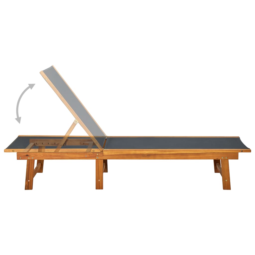 Acacia Wood Sun Lounger & Table Set with Textilene Fabric