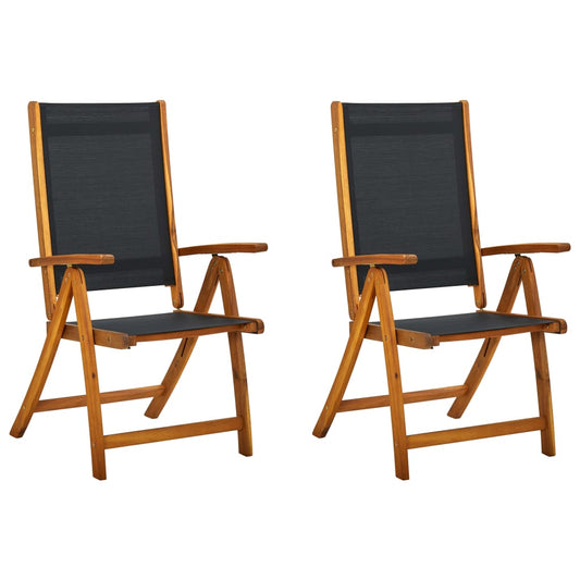 Solid Acacia & Textilene Folding Garden Chairs Set of 2