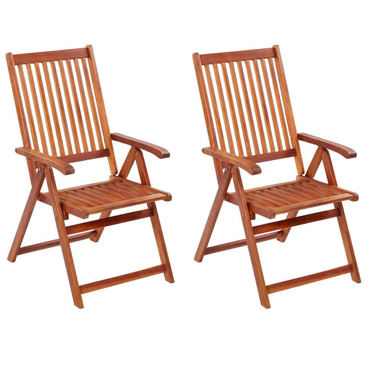 Solid Acacia Wood Folding Garden Chairs 2 Pcs - Brown