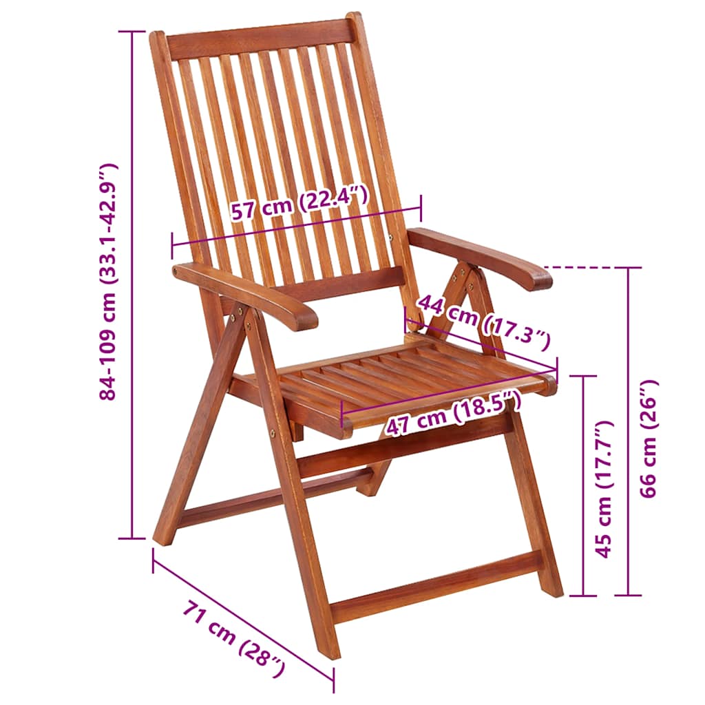 Solid Acacia Wood Folding Garden Chairs 2 Pcs - Brown