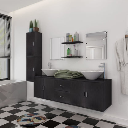 Nine Piece Bathroom Furniture and Basin Set Black