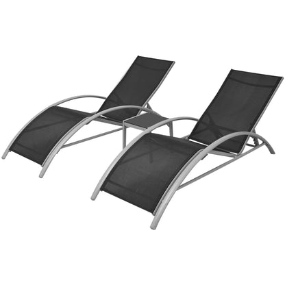 Elegant Black Aluminium Sun Loungers with Table Set