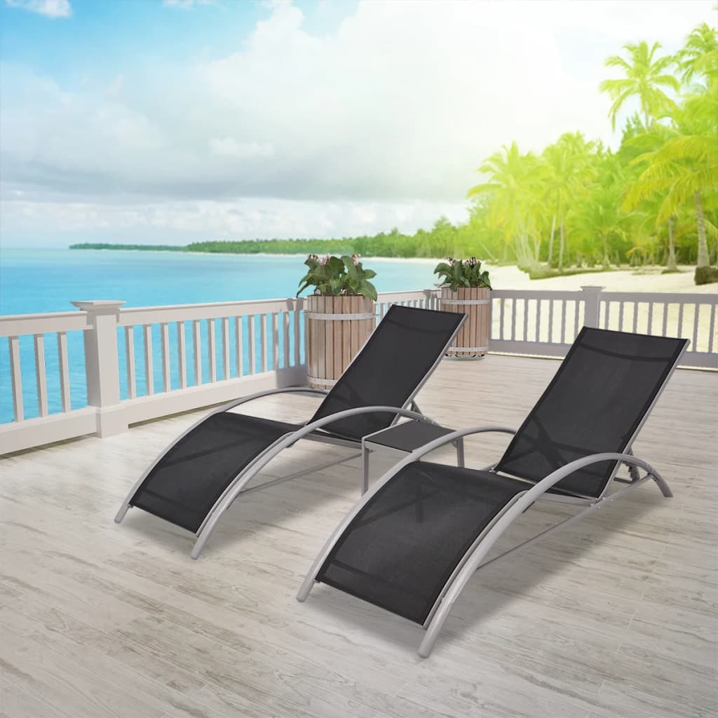 Elegant Black Aluminium Sun Loungers with Table Set