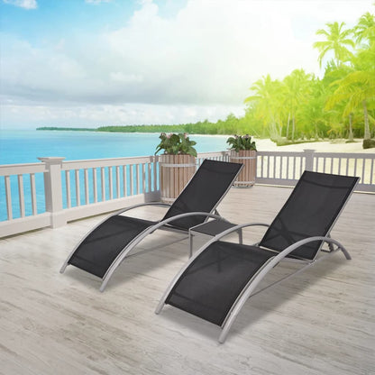 Elegant Black Aluminium Sun Loungers with Table Set