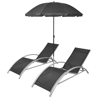 Aluminium Black Sun Loungers with Umbrella - Stylish & Durable