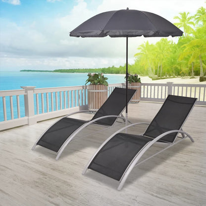 Aluminium Black Sun Loungers with Umbrella - Stylish & Durable