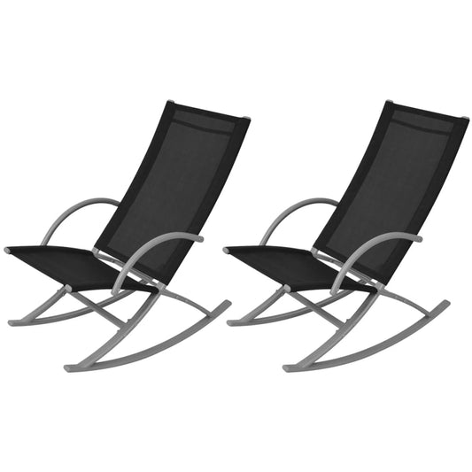 2-Piece Black Steel & Textilene Garden Rocking Chairs Set