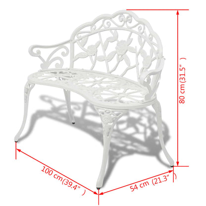 Elegant White Cast Aluminium Garden Bench - 100 cm