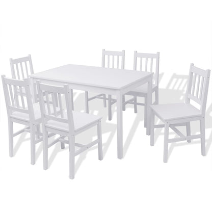 Seven Piece Dining Set Pinewood White