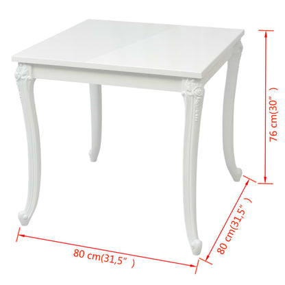 High Gloss White Dining Table 80x80x76 cm - Modern Design