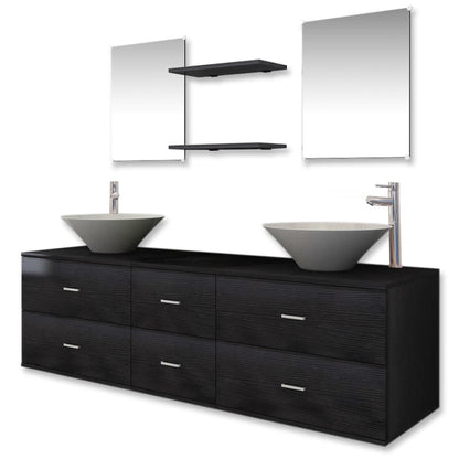 Nine Piece Bathroom Furniture Set with Basin with Tap Black