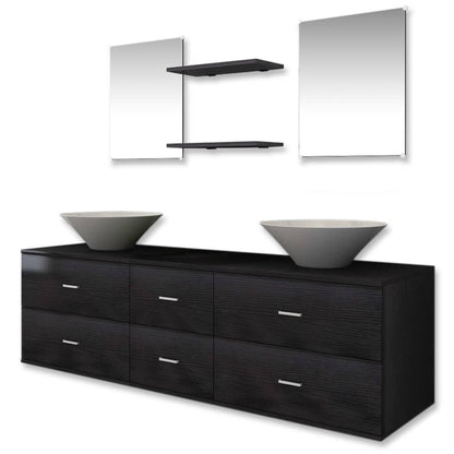 Nine Piece Bathroom Furniture Set with Basin with Tap Black