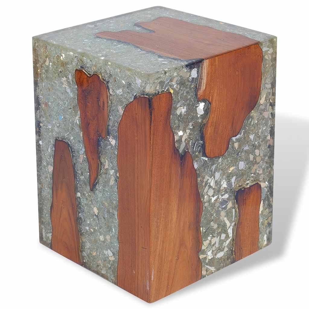 Eco-Friendly Solid Teak Wood & Resin Stool - Natural Elegance