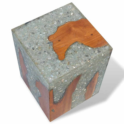 Eco-Friendly Solid Teak Wood & Resin Stool - Natural Elegance