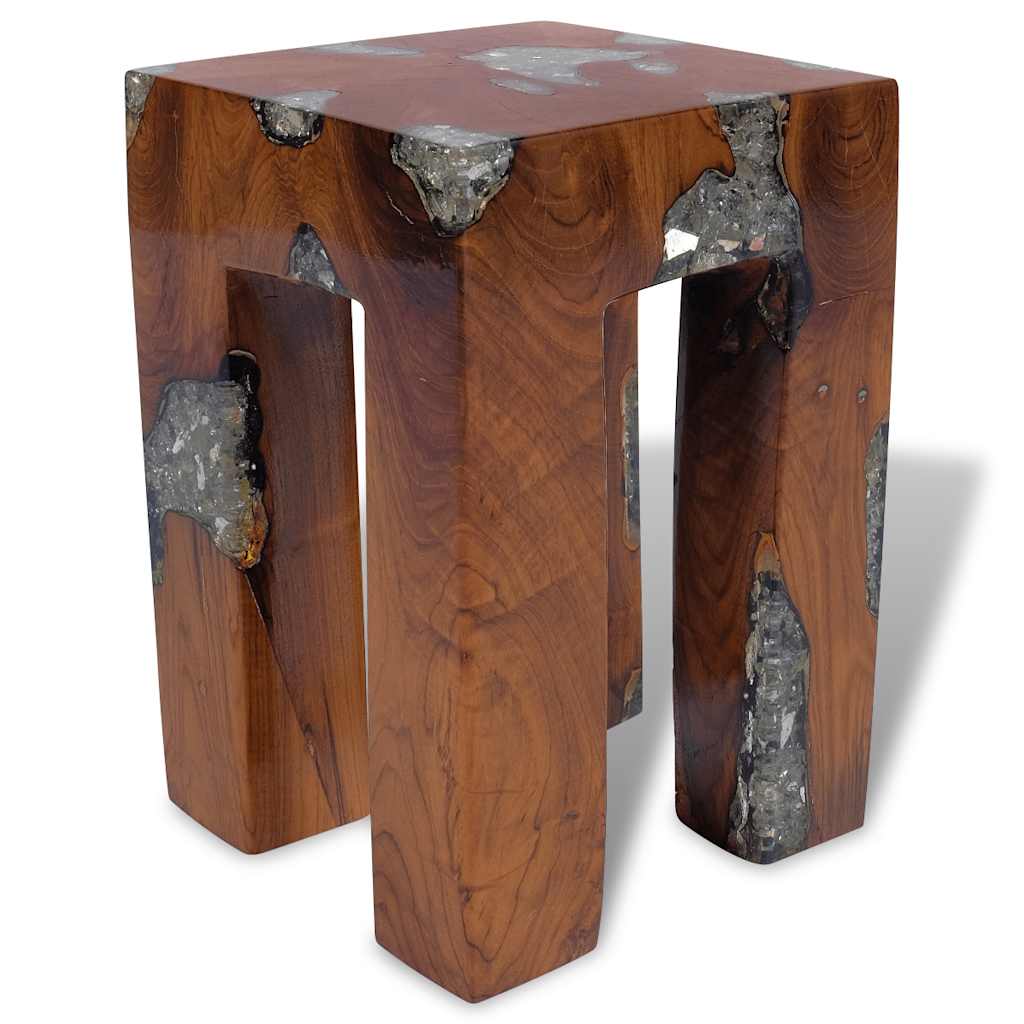 Solid Teak & Resin Stool - Elegant Natural Wood Design