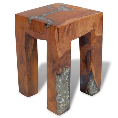 Solid Teak & Resin Stool - Elegant Natural Wood Design