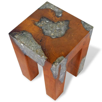 Solid Teak & Resin Stool - Elegant Natural Wood Design