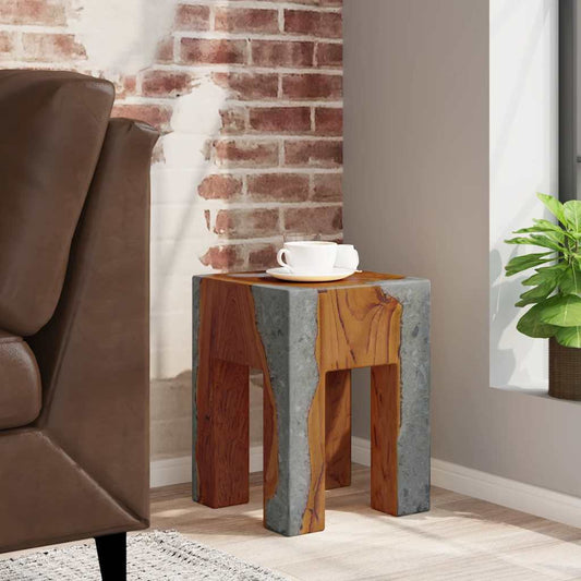 Solid Teak & Resin Stool - Elegant Natural Wood Design