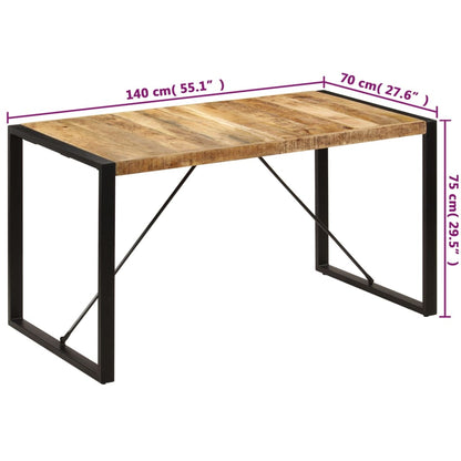 Solid Mango Wood Dining Table, 140x70x75 cm, Natural Finish