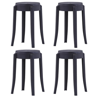 Black Plastic Stackable Stools - Set of 4, Space-Saving Design