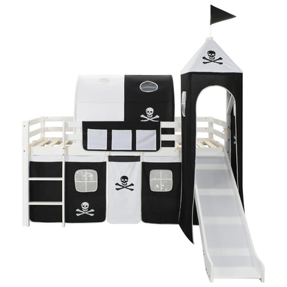Kids Pinewood Loft Bed with Slide & Ladder - 97x208 cm