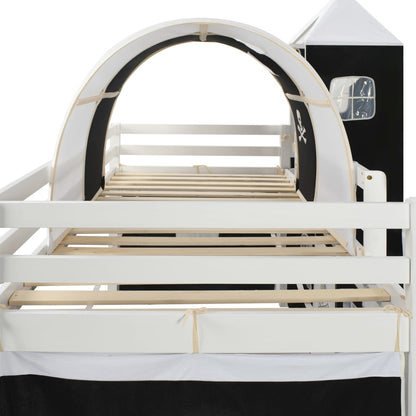 Kids Pinewood Loft Bed with Slide & Ladder - 97x208 cm