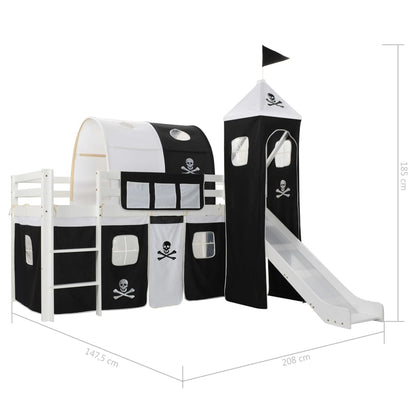 Kids Pinewood Loft Bed with Slide & Ladder - 97x208 cm