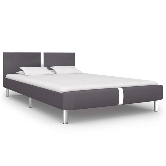 Grey Faux Leather Double Bed Frame 135x190 cm – No Mattress Included