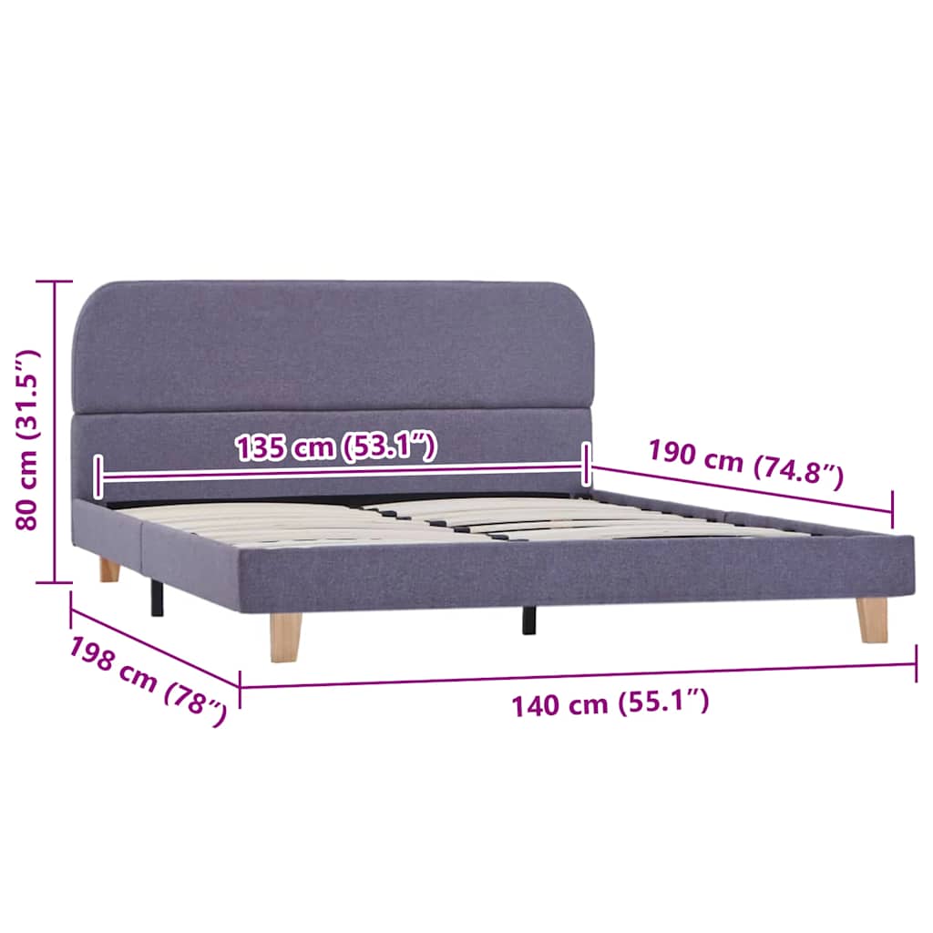 Light Grey Fabric Double Bed Frame 135x190 cm - No Mattress Included