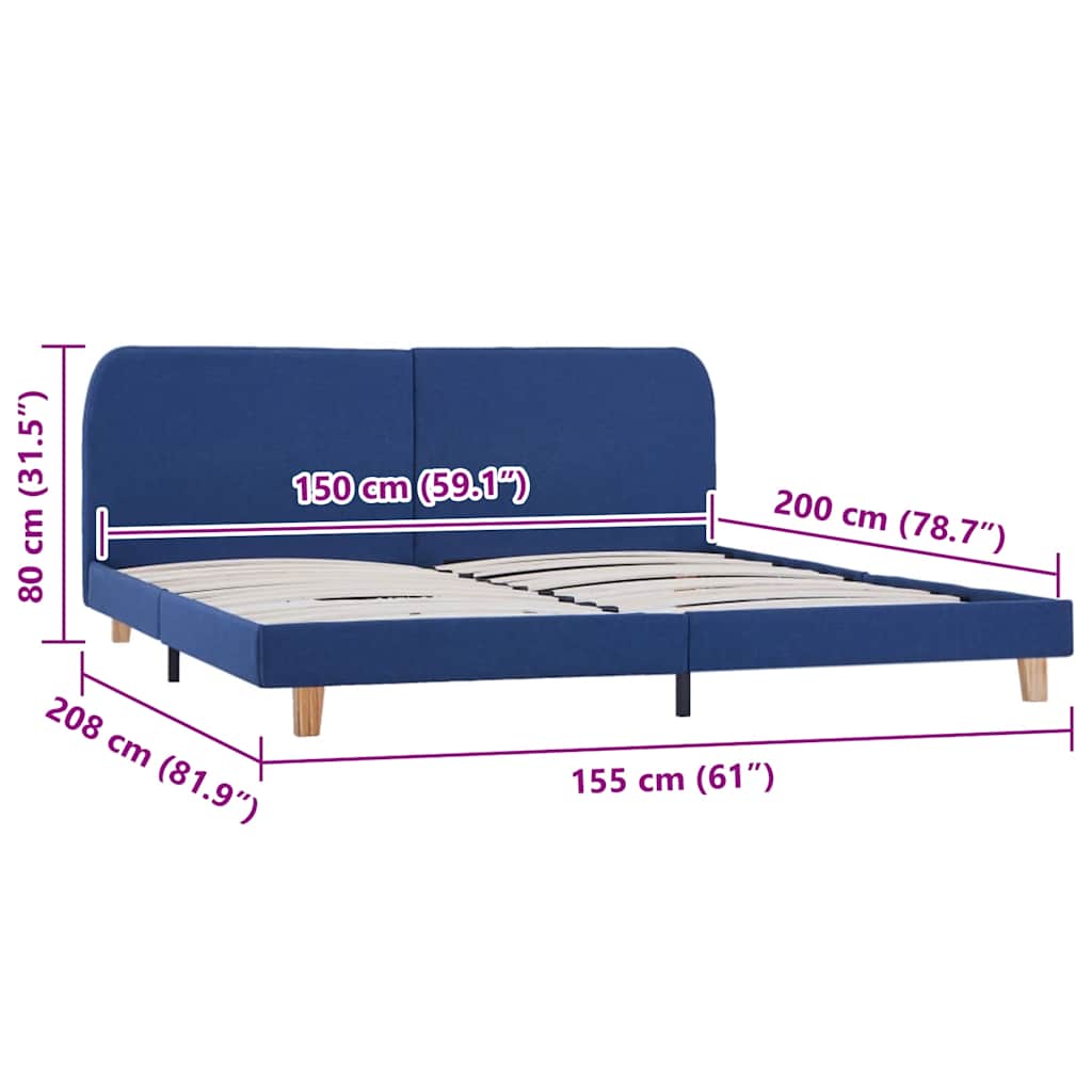 King Size Blue Fabric Bed Frame 150x200 cm - No Mattress Included