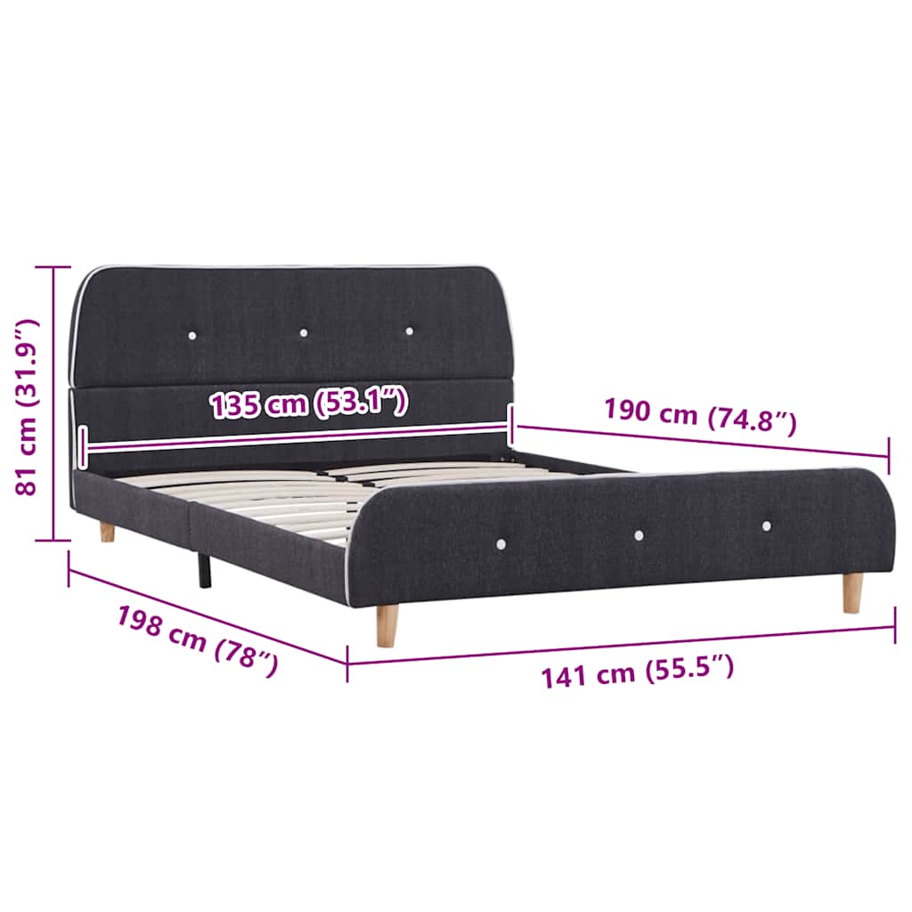 Elegant Dark Grey Fabric Double Bed Frame 135x190 cm