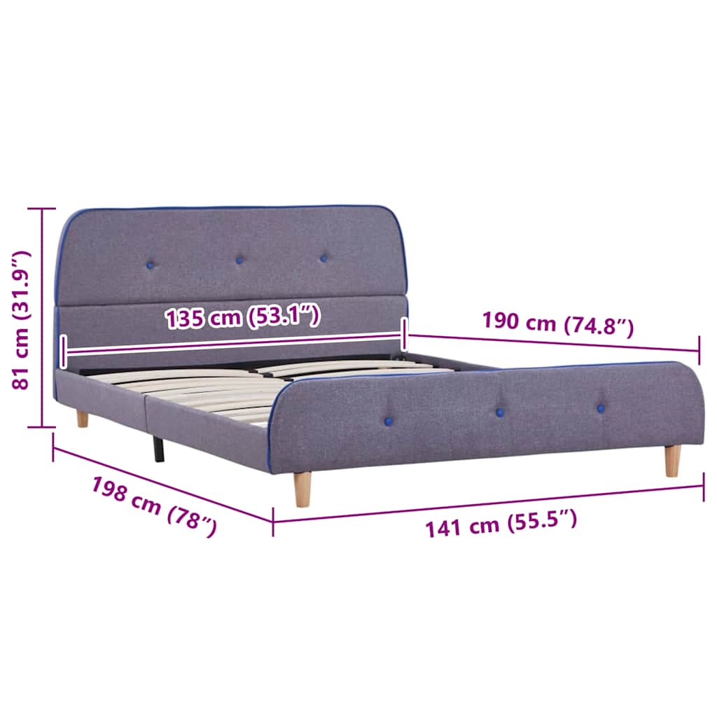 Light Grey Fabric Double Bed Frame 135x190 cm (No Mattress)