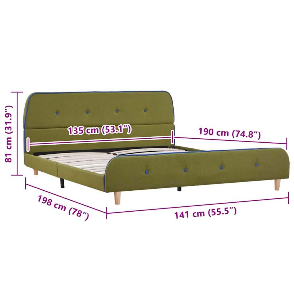 Green Fabric Double Bed Frame 135x190 cm - No Mattress Included
