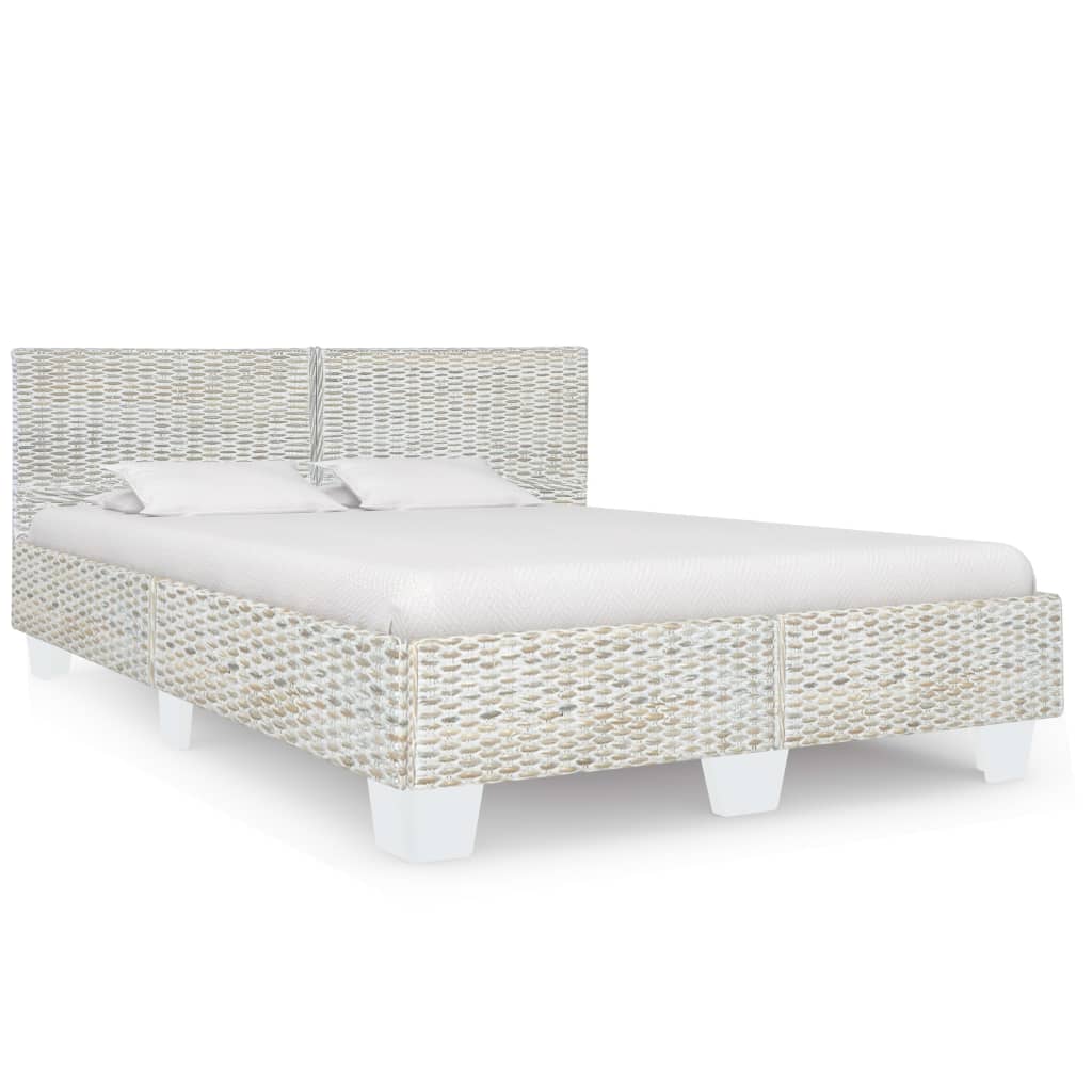 Grey Natural Rattan Bed Frame 160x200 cm - Mattress Not Included
