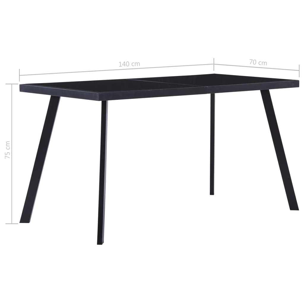Sleek Black Tempered Glass Dining Table 140x70x75 cm